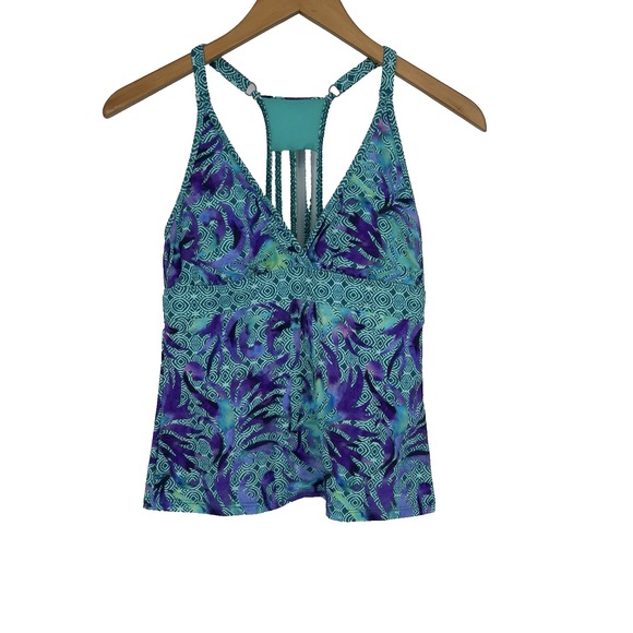 Title Nine Womens Supportive Strappy Tankini Top Small Siren Kasuri Print Swim - Picture 1 of 7